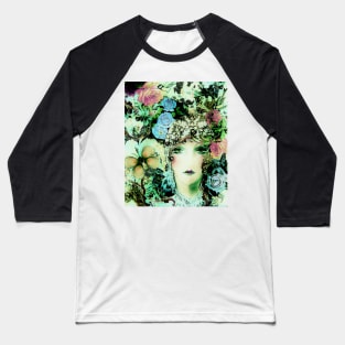 ART DECO FLAPPER COLLAGE BUTTERFLIES, BIRDS  AND ROSES Baseball T-Shirt